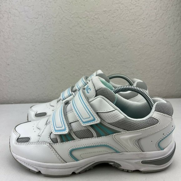 Vionic Tabi Leather Womens Hook & Loop White Blue Walking Sneakers Size 7.5 Wide - Picture 4 of 10